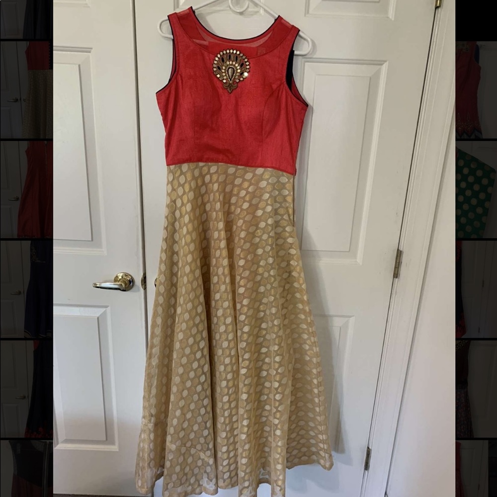 Red and Gold Indian Dress. Pants and Scarf Included